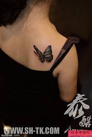 Woman back three-dimensional butterfly tattoo pattern