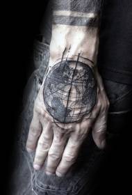 Hand back sketch style black globe tattoo pattern