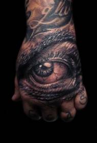 Very realistic black evil eye hand back tattoo pattern