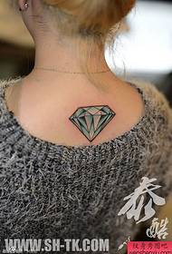 Woman back blue love diamond tattoo pattern