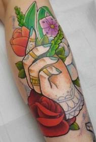 European and American calf tattoos, female calves, hand and plant tattoo pictures