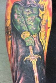 Arm color warrior with sword tattoo pattern