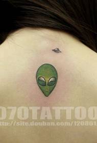 Girl's back small alien tattoo pattern