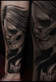Arm new style brown woman with skull tattoo pattern