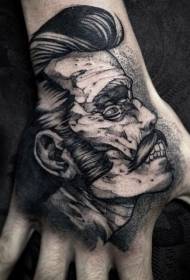Hand terug swart gravure styl zombie gesig tattoo patroon