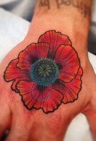 Modeli i tatuazhit me lule lulekuqie me ngjyra të dorës