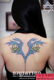 Beautiful back colored flower lotus tattoo pattern