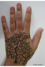 Brown tree and green leaf hand back tattoo pattern