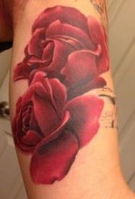 Arm color two delicate red rose tattoo patterns