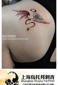 Girls shoulders fashion pop angel and devil wings tattoo pattern