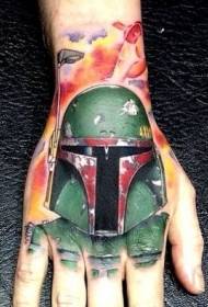 Ongelooflijke kleur van de rug van de hand, Boba Fett-tatoeage