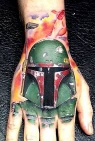 Unbelievable color of the back of the hand, Boba Fett tattoo