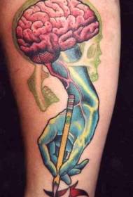 Motif de tatouage de fleur couleur cerveau et main