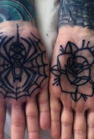Palm old school black spider web and rose tattoo pattern