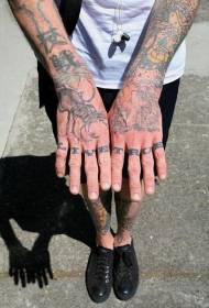 Колер рукі розных жукоў-скарабаў з тэкставым малюнкам татуіроўкі
