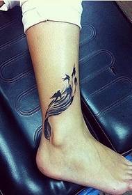 Female ankle fashion beautiful feathered tattoo pattern picture