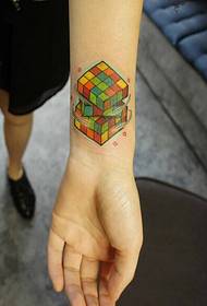 Personalized female wrist good looking color Rubik's Cube tattoo pattern picture
