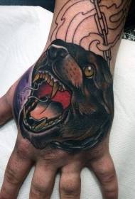Χέρι πίσω παλιό σχολείο έγχρωμο κακό μοτίβο τατουάζ σκύλου