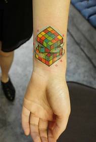 Female wrist fashion good looking colorful Rubik's Cube tattoo pattern picture