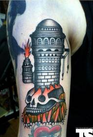 Arm personality skull high tower tattoo pattern picture
