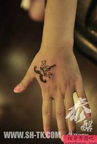 Girl hand tiger head mustache with crown tattoo pattern