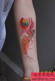 Hand red feather tattoo pattern