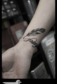Wrist feather letter tattoo pattern