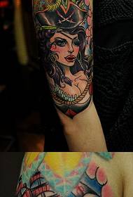 Personality pirate girl flower arm alternative tattoo picture