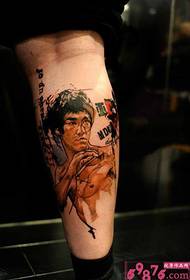 Chinese ink wind Li Xiaolong calf tattoo pictures