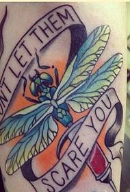 Beautiful arm good looking colorful dragonfly letter tattoo pattern picture