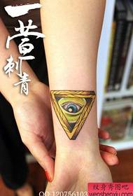 Female wrist, beautiful omniscience eye tattoo pattern
