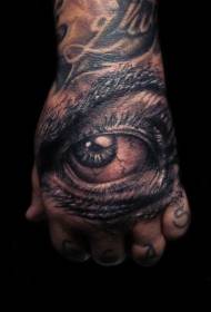 Finely portrayed eye tattoo on the back of the hand
