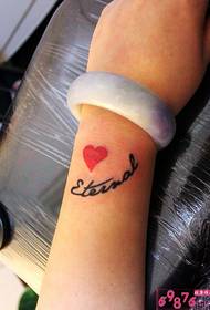 Wrist red heart English cover scar tattoo picture