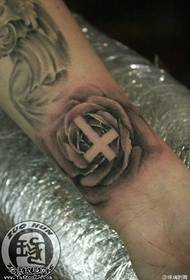 Wrist rose cross tattoo