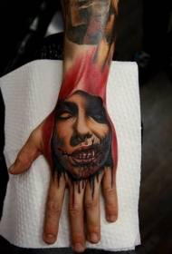 Hand colored evil bloody vampire tattoo pattern