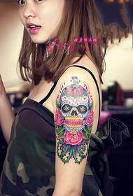 Cute little beautiful girl silk flower arm tattoo picture