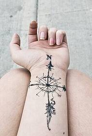 Female wrist, beautiful compass model tattoo picture