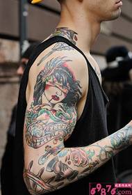 Male wild flower arm European and American tattoo pictures