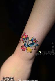 Wrist color paper crane tattoo pattern