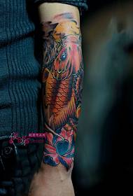 Traditional carp flower arm tattoo picture