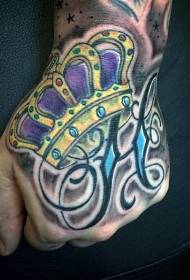 Old school hand back crown letter tattoo pattern