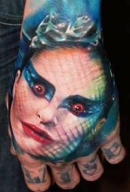 Hand back horror style creepy woman portrait tattoo pattern
