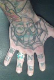 Toothed face tattoo pattern on the back of the hand