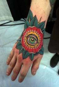 Hand back school traditional style flower with eye tattoo pattern
