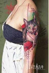 Fashion female arm personality color cat tattoo pattern recommended picture