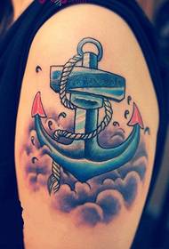 Vintage anchor flower arm fashion tattoo picture