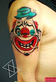 An arm clown tattoo pattern is shared by a tattoo show