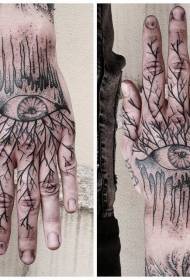 Hand mysterious branches and eyes tattoo pattern