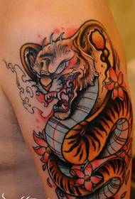 An arm colored tiger head tattoo picture recommended picture
