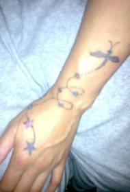 Hand scull with stars thread tattoo pattern